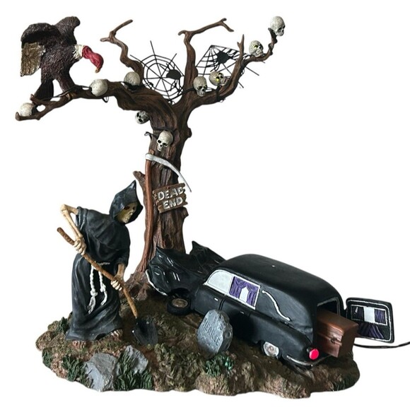 Dept 56 Halloween Haunted Hearse 53057 Grim Reaper Spooky Tree Lighted Works - Picture 1 of 10